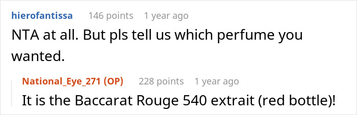 Reddit comment thread discussing a special birthday perfume, Baccarat Rouge 540 extrait. Reddit comment thread discussing a special birthday perfume, Baccarat Rouge 540 extrait.