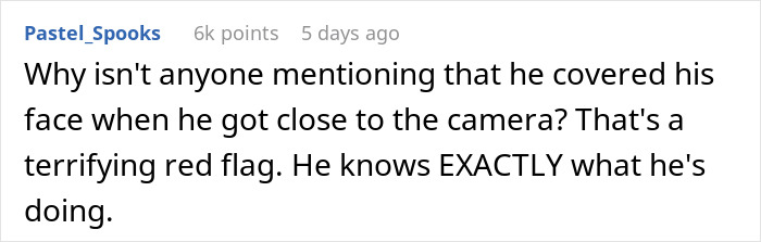 Reddit comment discussing concerns over an Amazon driver's suspicious behavior. Reddit comment discussing concerns over an Amazon driver's suspicious behavior.