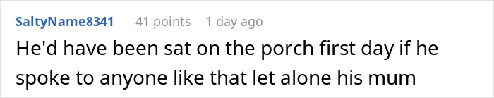 Comment on entitled behavior, suggesting stricter discipline from mom. Comment on entitled behavior, suggesting stricter discipline from mom.