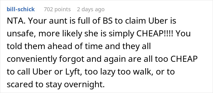 A Reddit comment discussing family-related drama over New Year's Eve transportation issues. A Reddit comment discussing family-related drama over New Year's Eve transportation issues.