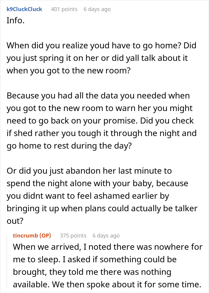 Reddit comment thread discussing husband not staying after wife's C-section. Reddit comment thread discussing husband not staying after wife's C-section.