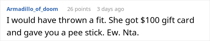 Comment discussing pregnancy announcement as a Christmas present. Comment discussing pregnancy announcement as a Christmas present.