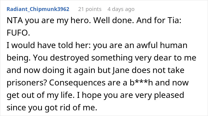 Comment criticizing new girlfriend, suggesting she destroyed something important. Comment criticizing new girlfriend, suggesting she destroyed something important.