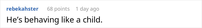 Comment on mom's son entitled behavior, reads 'He's behaving like a child.' on a forum post. Comment on mom's son entitled behavior, reads 'He's behaving like a child.' on a forum post.