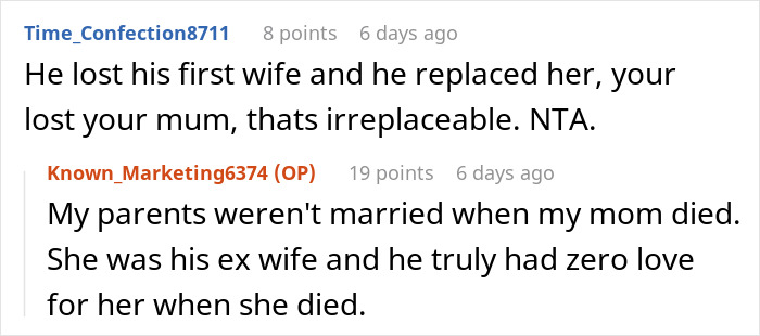 Reddit discussion about dad, grief over ex-wife, and name of children. Reddit discussion about dad, grief over ex-wife, and name of children.