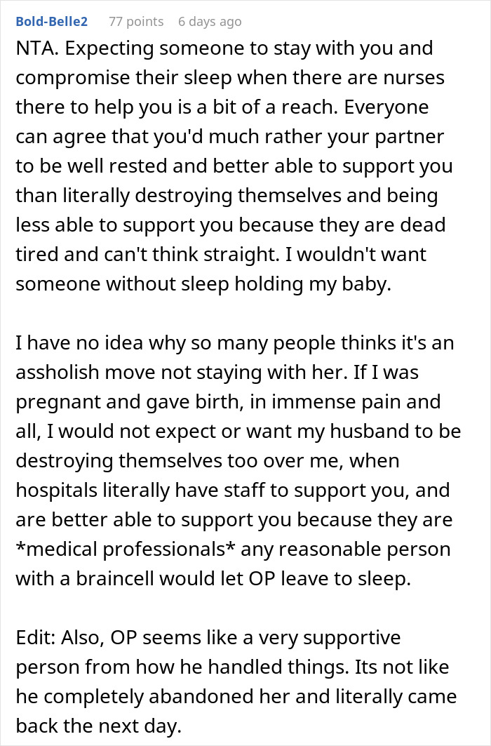 Comment discussing newborn care and partners' support after a C-section. Comment discussing newborn care and partners' support after a C-section.