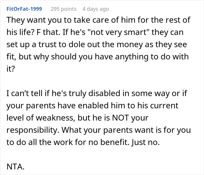 “Being Dumb Is A Disability”: Woman Cuts Parents Off After They Leave Everything To “Disabled” Son “Being Dumb Is A Disability”: Woman Cuts Parents Off After They Leave Everything To “Disabled” Son