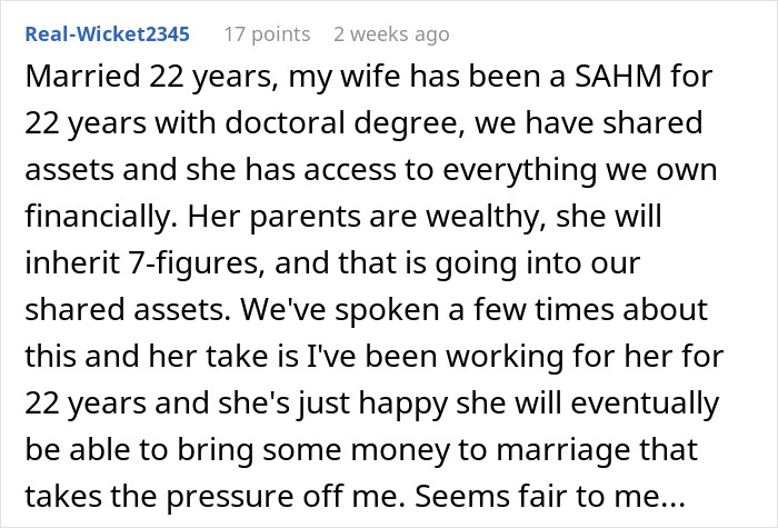 Man Considers Divorce When Wife Refuses To Share Her Inheritance After Relying On Him For 22 Years Man Considers Divorce When Wife Refuses To Share Her Inheritance After Relying On Him For 22 Years