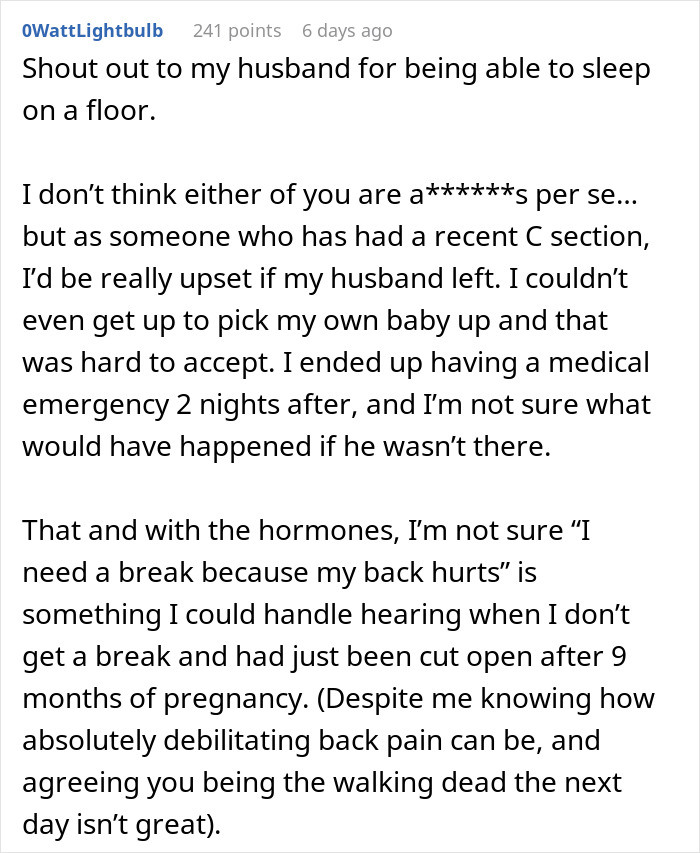 Text discussing a husband's support after a C-section, highlighting the importance of staying with a wife post-surgery. Text discussing a husband's support after a C-section, highlighting the importance of staying with a wife post-surgery.