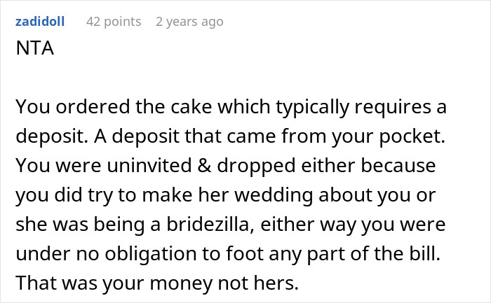 Text exchange discussing canceled wedding cake order after uninviting. Text exchange discussing canceled wedding cake order after uninviting.