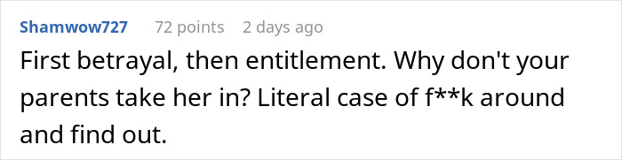 Betrayed sister's husband causes homelessness; commenter expresses outrage over entitlement and consequences. Betrayed sister's husband causes homelessness; commenter expresses outrage over entitlement and consequences.