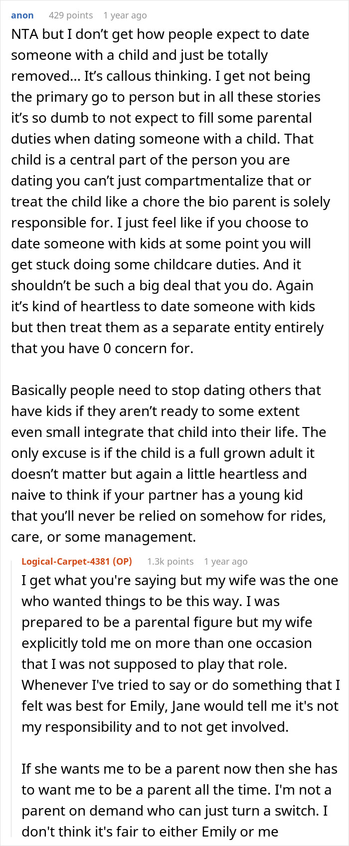 Reddit thread discussing parental duties in relationships with stepchildren. Reddit thread discussing parental duties in relationships with stepchildren.