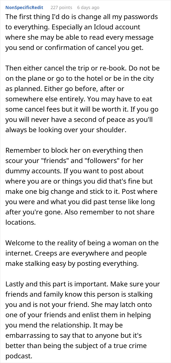 Text from an online post about managing online safety and personal boundaries during a solo trip. Text from an online post about managing online safety and personal boundaries during a solo trip.