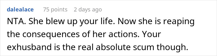 Reddit comment discussing consequences of infidelity involving sister's husband. Reddit comment discussing consequences of infidelity involving sister's husband.