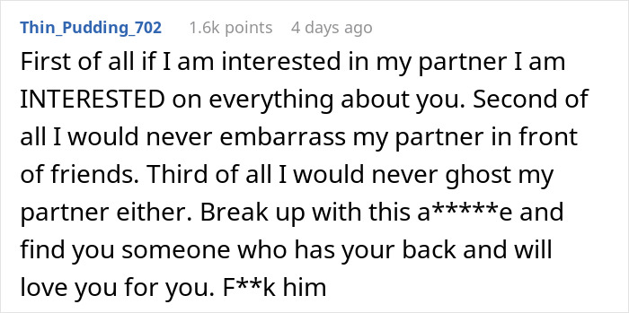 Text response criticizing a boyfriend for suggesting changes based on an AI image, urging a breakup. Text response criticizing a boyfriend for suggesting changes based on an AI image, urging a breakup.