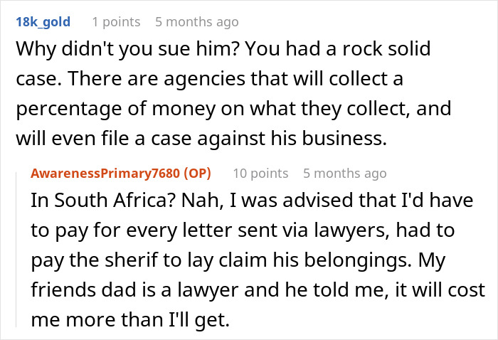 Reddit comment discussion about client payment issues and legal costs. Reddit comment discussion about client payment issues and legal costs.