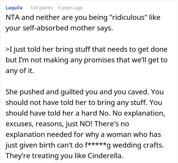 Comment discussing mom guilt surrounding wedding responsibilities. Comment discussing mom guilt surrounding wedding responsibilities.