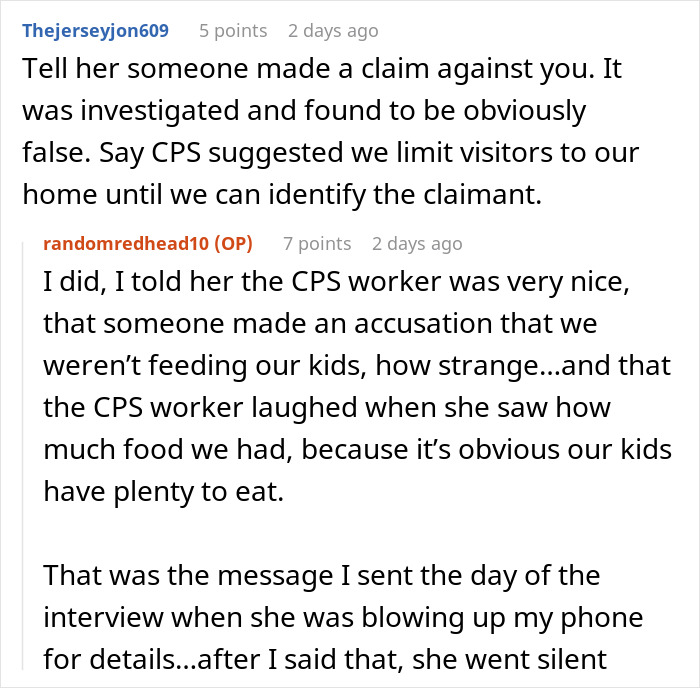 Text exchange discussing a false CPS claim and accusing sister's betrayal. Text exchange discussing a false CPS claim and accusing sister's betrayal.