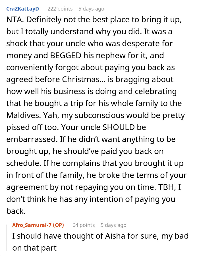 Person Confronts Uncle Over Unpaid Debt At Family Dinner, Celebration Turns Into Shock Person Confronts Uncle Over Unpaid Debt At Family Dinner, Celebration Turns Into Shock