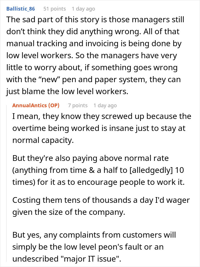 Reddit comments discussing management's decision impacting software team and causing chaos. Reddit comments discussing management's decision impacting software team and causing chaos.