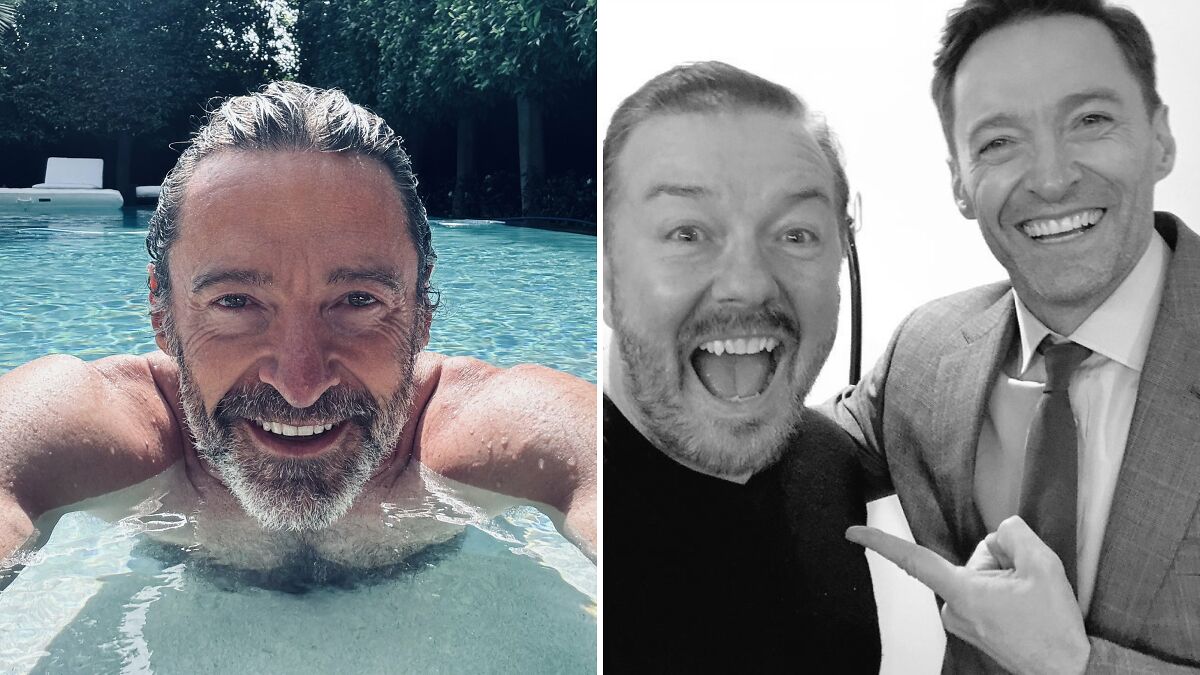 Hugh Jackman Brutally Roasted As Ricky Gervais Recreates His Shirtless Selfie