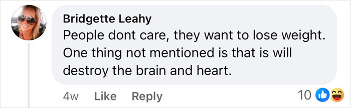Comment discussing weight loss and health risks related to Ozempic's popularity. Comment discussing weight loss and health risks related to Ozempic's popularity.