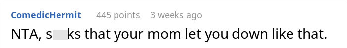 Online comment supporting teen after bullying by mom's stepkid, expressing disappointment in parental support. Online comment supporting teen after bullying by mom's stepkid, expressing disappointment in parental support.