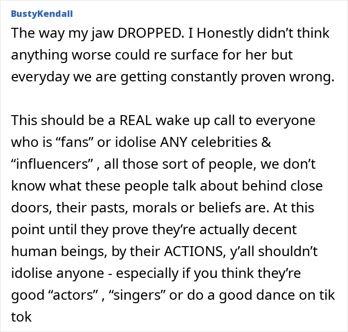 "Text discussing fans idolizing celebrities and the impact of resurfaced content. "Text discussing fans idolizing celebrities and the impact of resurfaced content.
