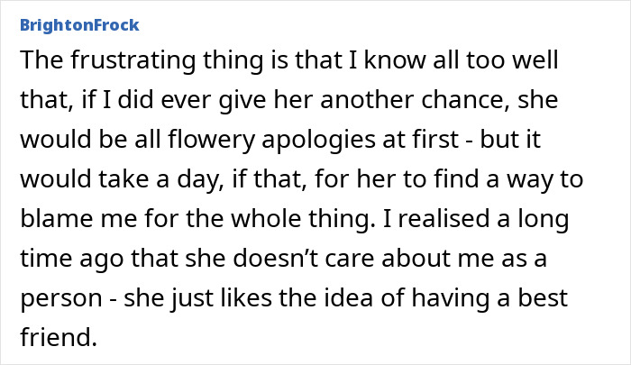 Text from an ex-friend expressing frustration about repeated apologies over 7 years, feeling used for friendship validation. Text from an ex-friend expressing frustration about repeated apologies over 7 years, feeling used for friendship validation.