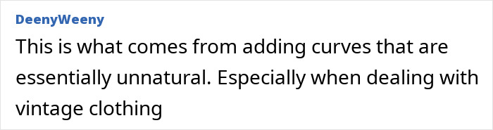 Comment discussing vintage dress issues with curves. Comment discussing vintage dress issues with curves.