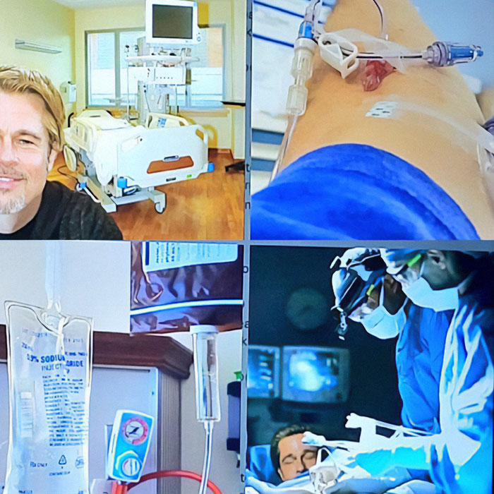 AI scam involving actor, with images of a hospital scene, IV drip, surgery, and medical monitoring equipment. AI scam involving actor, with images of a hospital scene, IV drip, surgery, and medical monitoring equipment.
