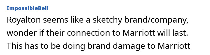 "Comment discussing Royalton's reputation and its impact on Marriott, related to a Cancun resort issue. "Comment discussing Royalton's reputation and its impact on Marriott, related to a Cancun resort issue.