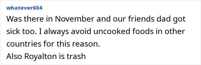 Text expressing dissatisfaction with food safety at a Cancun resort, citing sickness as a concern. Text expressing dissatisfaction with food safety at a Cancun resort, citing sickness as a concern.