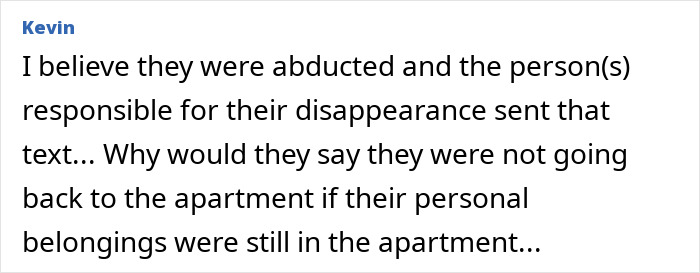 Text expressing belief about sisters' disappearance and chilling final text. Text expressing belief about sisters' disappearance and chilling final text.