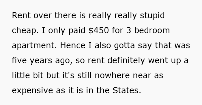 Text discussing cultural insights on rent differences between Germany and the U.S., highlighting cheaper costs in Germany. Text discussing cultural insights on rent differences between Germany and the U.S., highlighting cheaper costs in Germany.