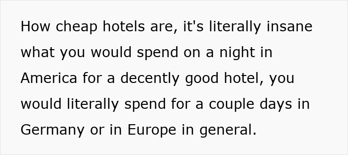 Text image about German cultural insights on hotel costs compared to America. Text image about German cultural insights on hotel costs compared to America.