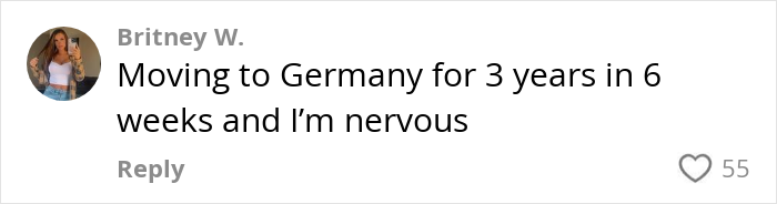 Comment on moving to Germany, expressing nervousness about the experience. Comment on moving to Germany, expressing nervousness about the experience.