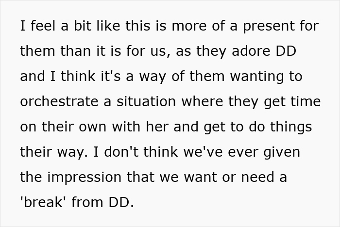Text discussing in-laws' babysitting offer; mom questions their intentions regarding time with granddaughter. Text discussing in-laws' babysitting offer; mom questions their intentions regarding time with granddaughter.