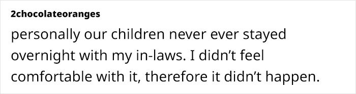 Text from a user expressing discomfort with in-laws babysitting offer, questioning intentions. Text from a user expressing discomfort with in-laws babysitting offer, questioning intentions.