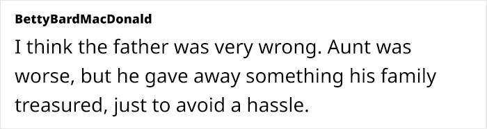 Text commentary criticizing a decision involving silverware and family tension. Text commentary criticizing a decision involving silverware and family tension.