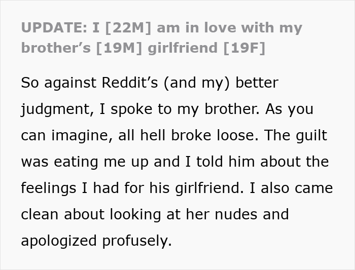 Man Thinks Brother’s Girlfriend Is Into Him, Learns The Hard Way She Isn’t: “You Need Therapy” Man Thinks Brother’s Girlfriend Is Into Him, Learns The Hard Way She Isn’t: “You Need Therapy”