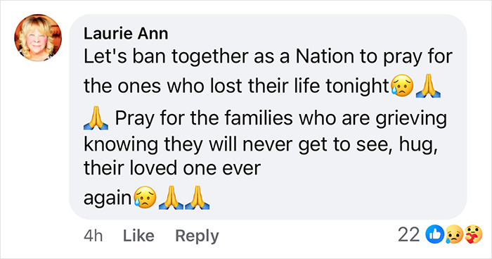 Social media comment offering prayers for victims of a plane crash. Social media comment offering prayers for victims of a plane crash.