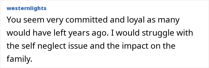 Comment discussing commitment and loyalty, addressing self-neglect and family impact related to sleep issues. Comment discussing commitment and loyalty, addressing self-neglect and family impact related to sleep issues.