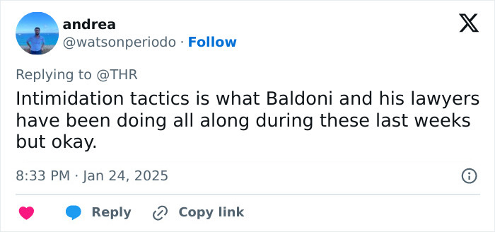Tweet discussing Justin Baldoni's legal tactics involving his lawyers in recent weeks. Tweet discussing Justin Baldoni's legal tactics involving his lawyers in recent weeks.