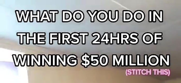 Text asks about actions to take within 24 hours after winning a lottery. Text asks about actions to take within 24 hours after winning a lottery.