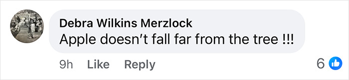 A Facebook user comments, "Apple doesn’t fall far from the tree !!! A Facebook user comments, "Apple doesn’t fall far from the tree !!!