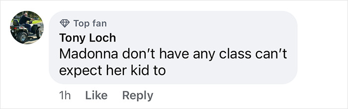 Comment discussing Madonna's daughter's style and class. Comment discussing Madonna's daughter's style and class.