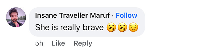 "Comment on bravery with emojis from user, mentioning 'she is really brave'. "Comment on bravery with emojis from user, mentioning 'she is really brave'.