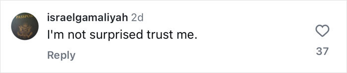 Comment on a social media post about bachelorette parties, reading "I'm not surprised trust me". Comment on a social media post about bachelorette parties, reading "I'm not surprised trust me".