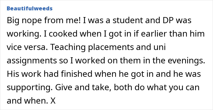 Text conversation highlighting relationship dynamics and balance of responsibilities between partners. Text conversation highlighting relationship dynamics and balance of responsibilities between partners.